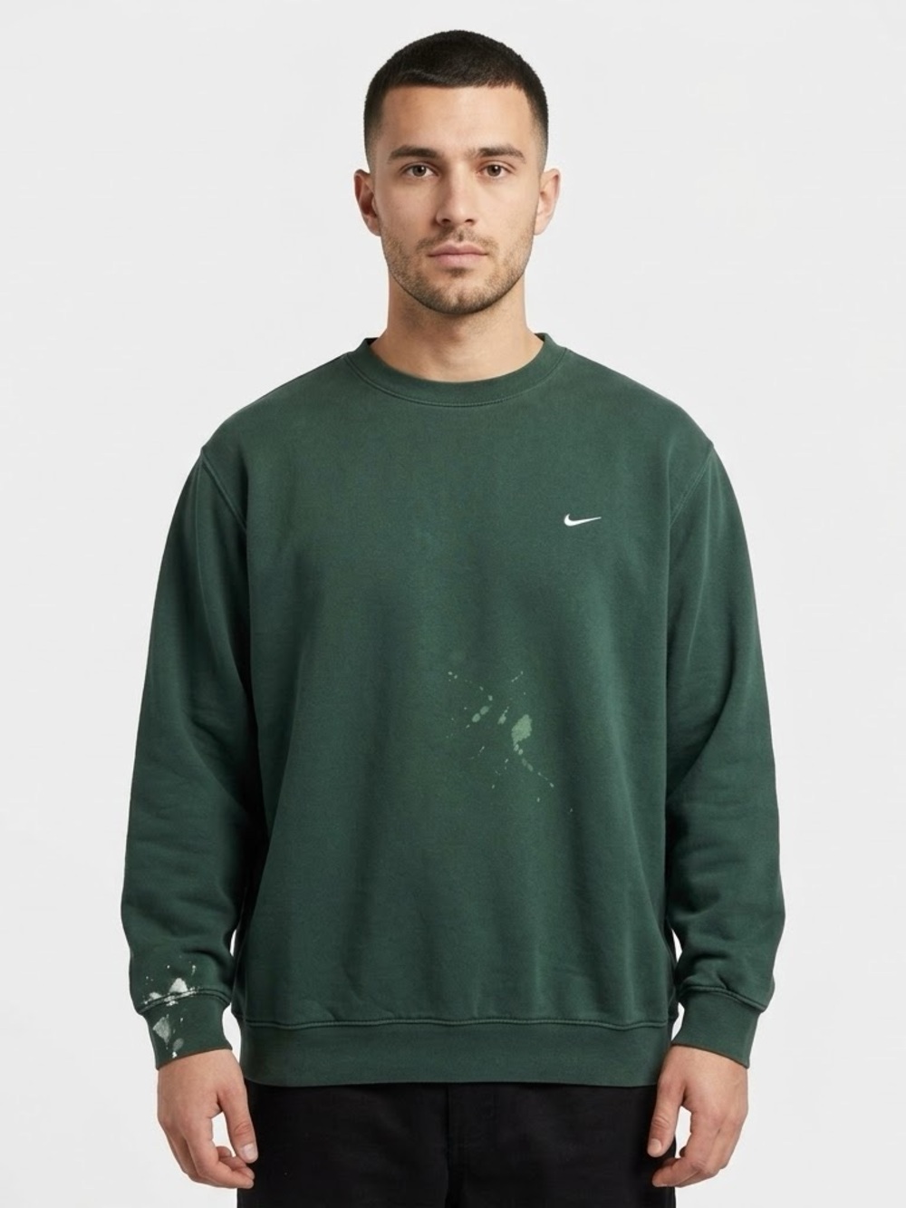Vintage Nike Mens XXL Forest Green Small Mini Swoosh Crewneck Distressed